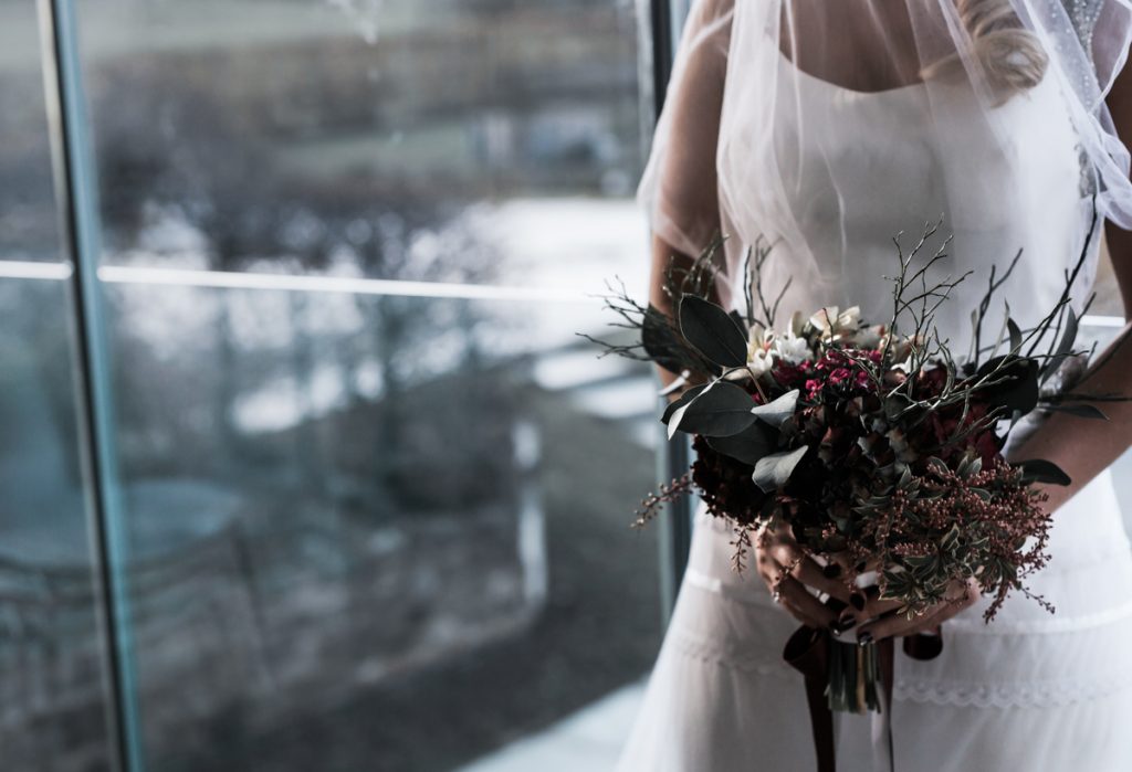 wine coloured wedding flowers